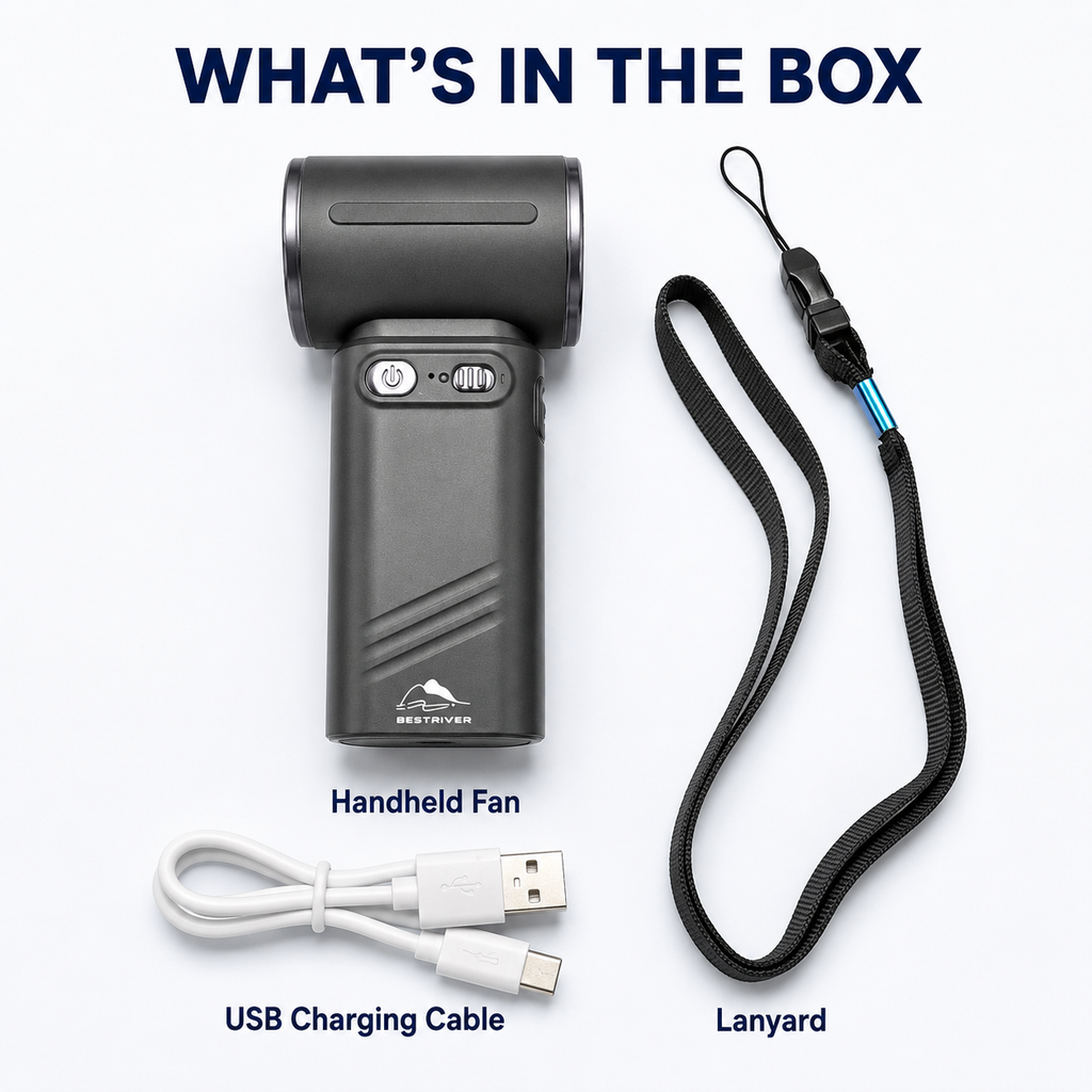 Portable Handheld Turbo Fan 9-Speed USB-C Rechargable - 3600mAh- Travel