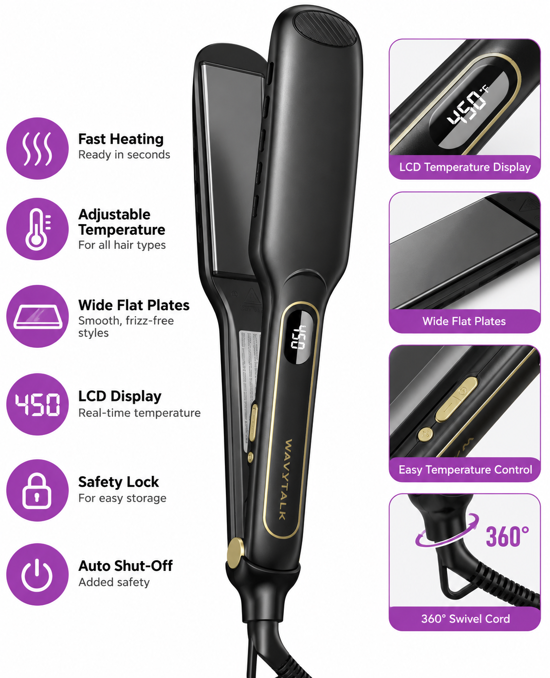 WAVYTALK Vent Sesh Wide Flat Iron – Black Hair Straightener