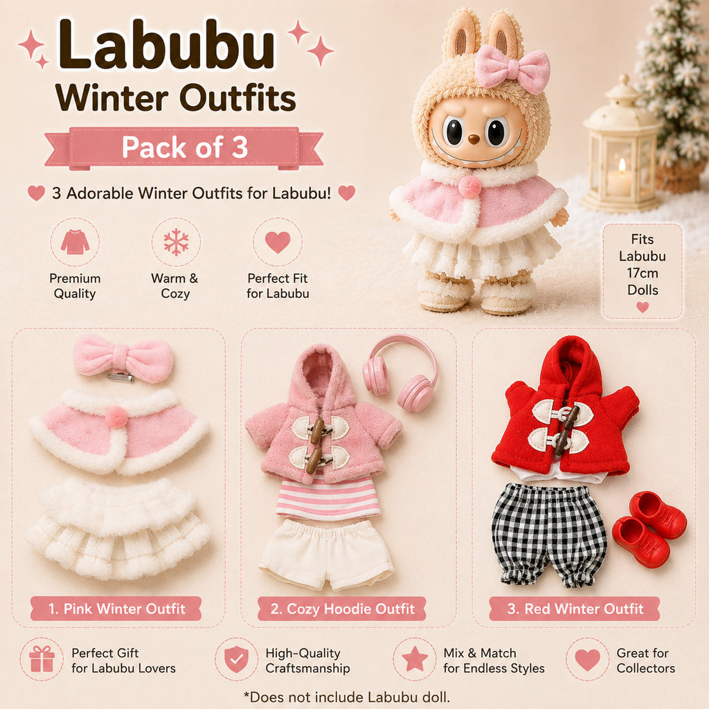 Winter Outfits for Labubu Pack of 3 | 17cm Doll Clothes (DOLL NOT INCLUDED)