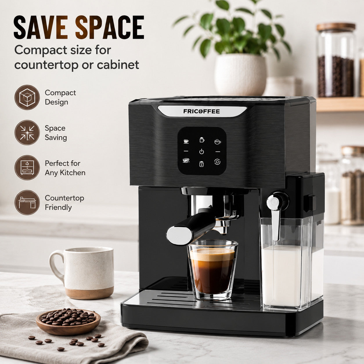 Fricoffee FCKFCJ-265CBKUS 20 Bar Espresso Cappuccino Latte Machine Black NEW
