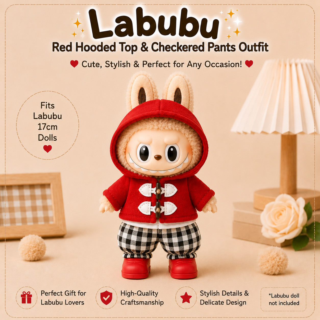 Outfits with Shoes for Labubu Pack of 3 | 17cm Doll Clothes (DOLL NOT INCLUDED)