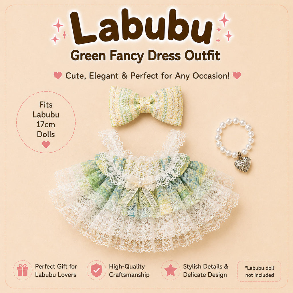 Fancy Dresses for Labubu Pack of 3 | 17cm Doll Clothes (DOLL NOT INCLUDED)
