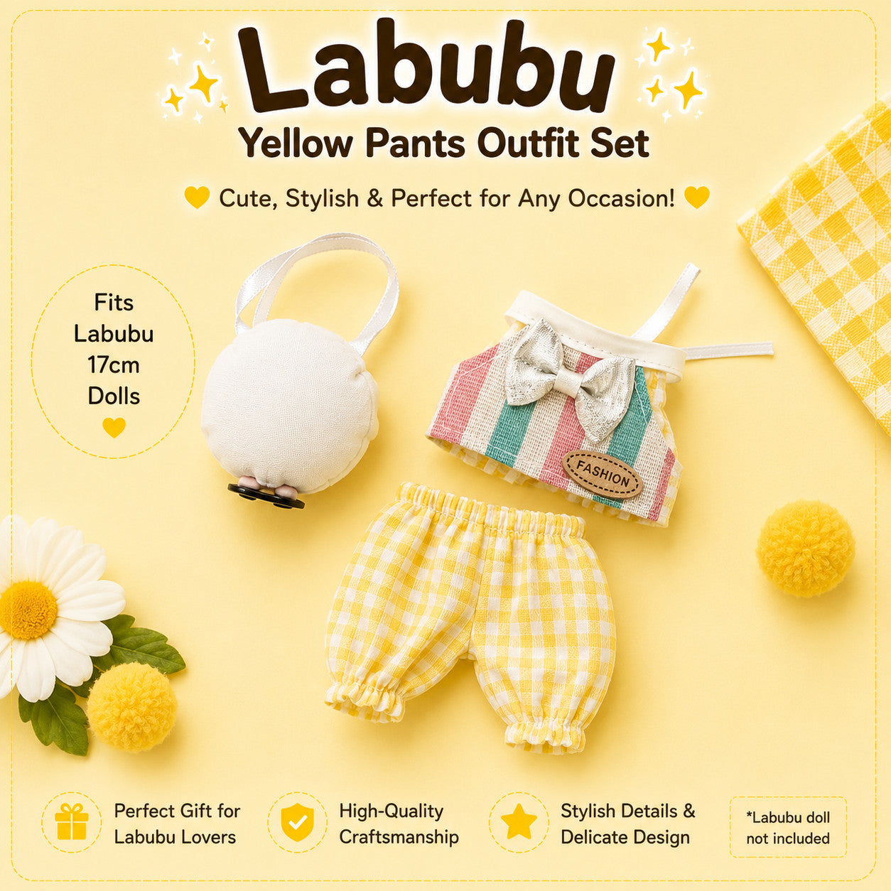 Plaid Outfits for Labubu Pack of 4 | 17cm Doll Clothes (DOLL NOT INCLUDED)