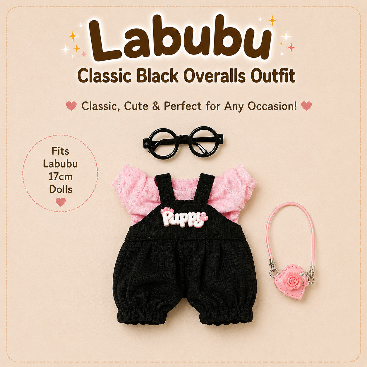 Overalls Outfit Set for Labubu Pack of 5 | 17cm Doll Clothes (DOLL NOT INCLUDED)