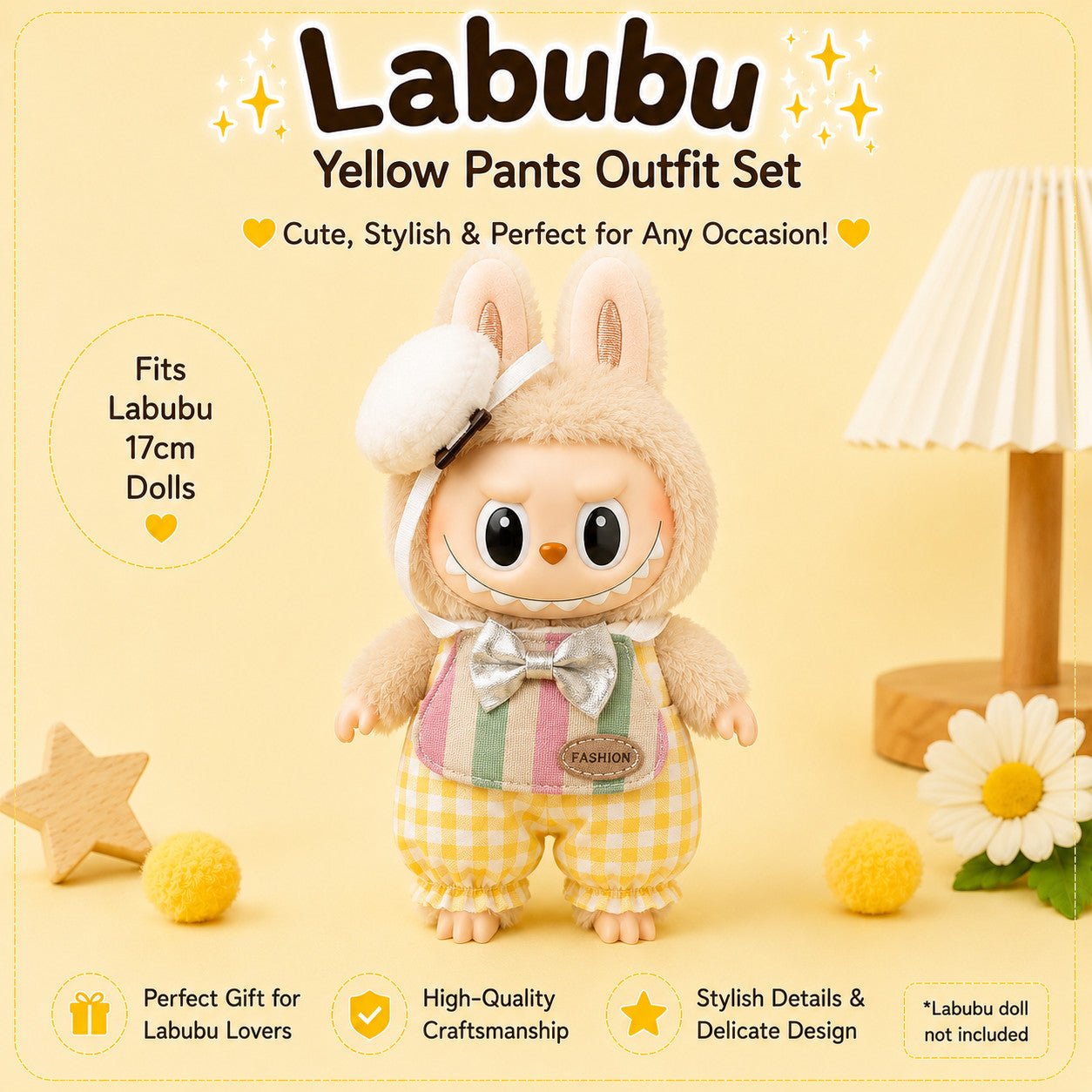 Plaid Outfits for Labubu Pack of 4 | 17cm Doll Clothes (DOLL NOT INCLUDED)