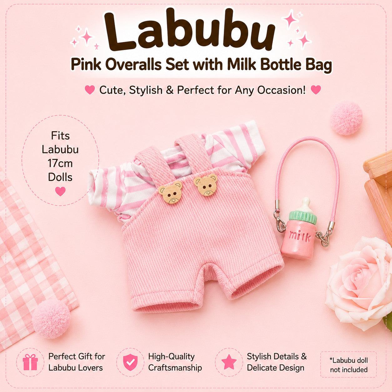 Striped Outfits for Labubu Pack of 3 | 17cm Doll Clothes (DOLL NOT INCLUDED)
