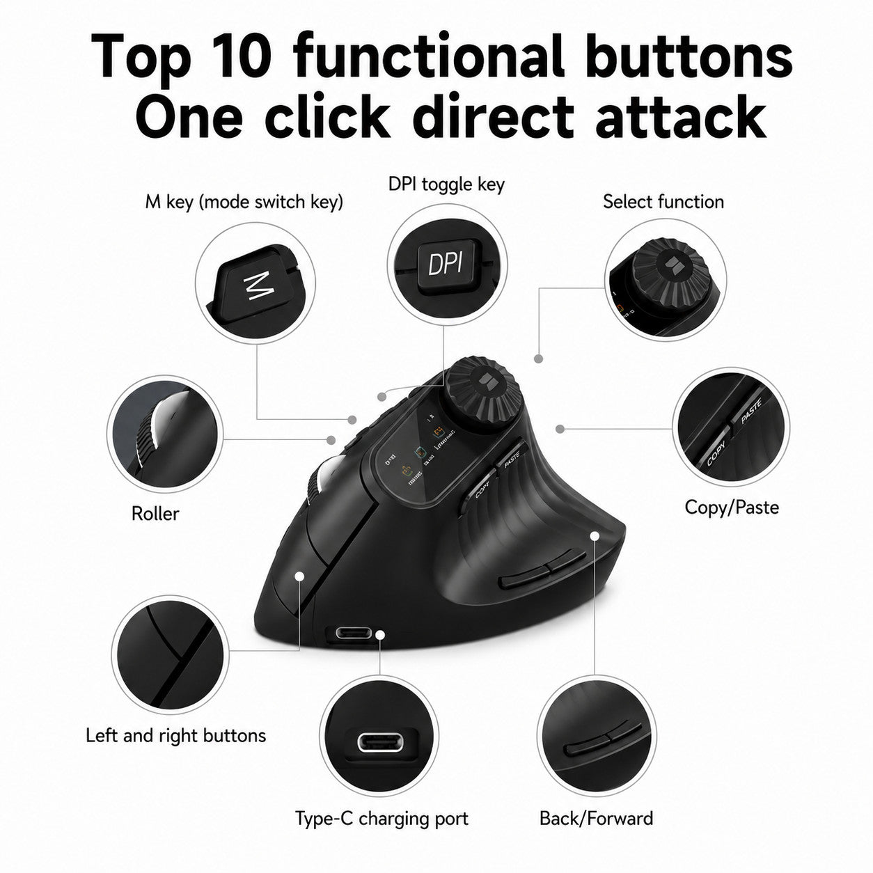Monster Airmars M2 Max Mouse Wireless Vertical Mouse (Black)