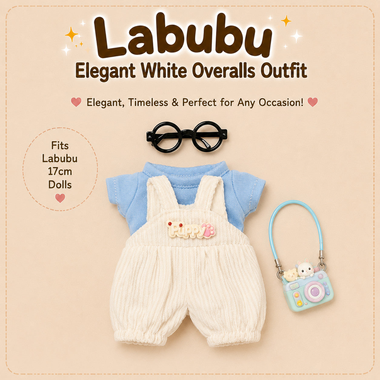 Overalls Outfit Set for Labubu Pack of 5 | 17cm Doll Clothes (DOLL NOT INCLUDED)