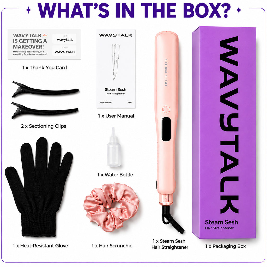 WAVYTALK  Steam Sesh Hair Straightener Ceramic Flat Iron Pink New