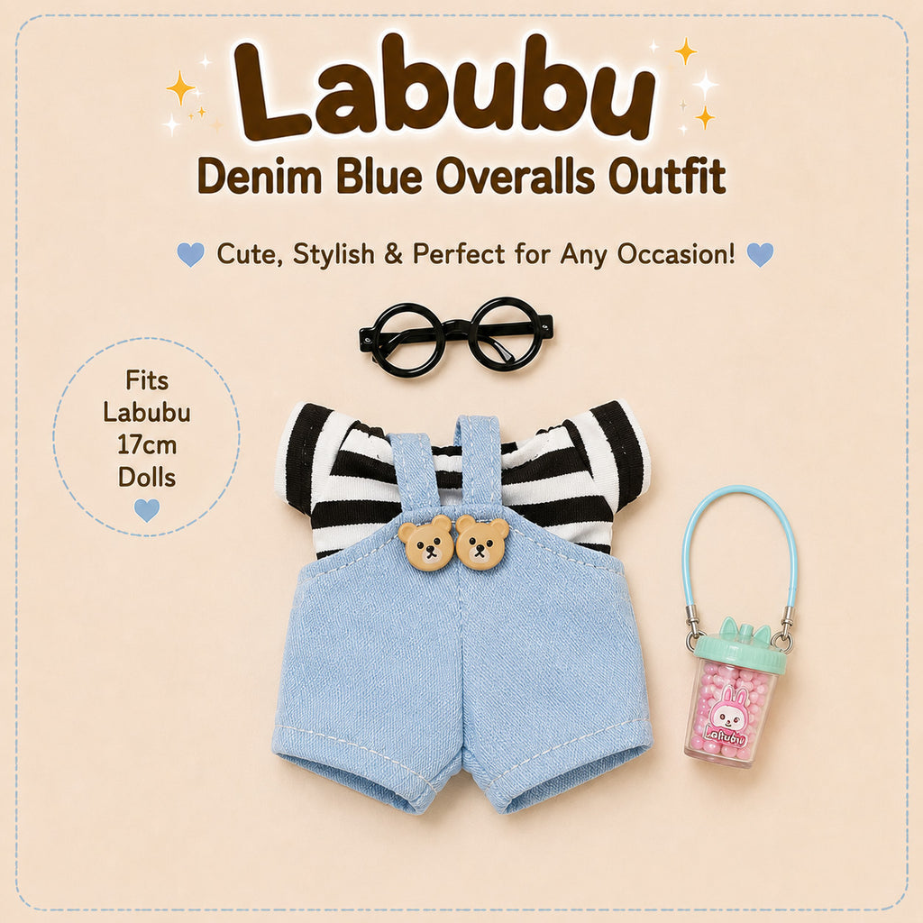 Overalls Outfit Set for Labubu Pack of 5 | 17cm Doll Clothes (DOLL NOT INCLUDED)