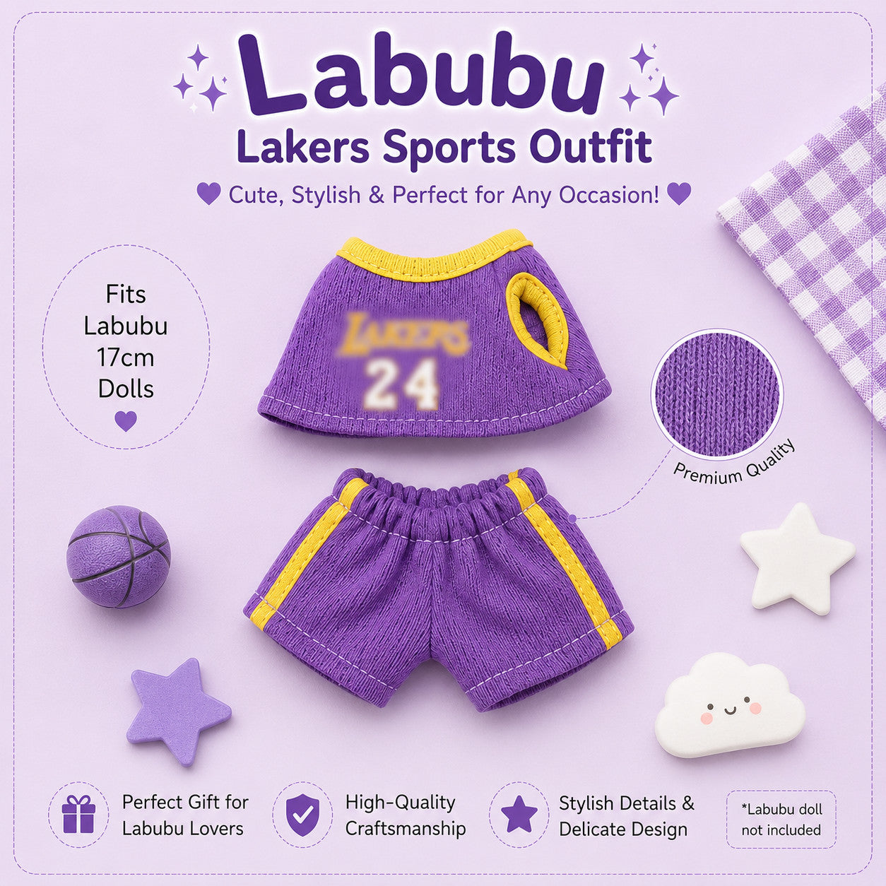 Purple Outfits for Labubu Pack of 3 | 17cm Doll Clothes (DOLL NOT INCLUDED)
