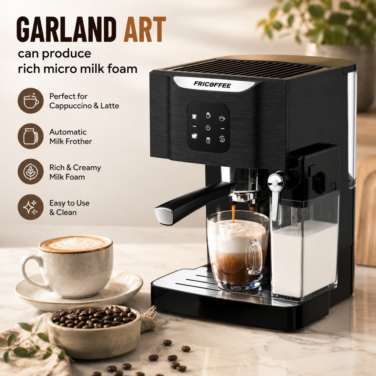 Fricoffee FCKFCJ-265CBKUS 20 Bar Espresso Cappuccino Latte Machine Black NEW