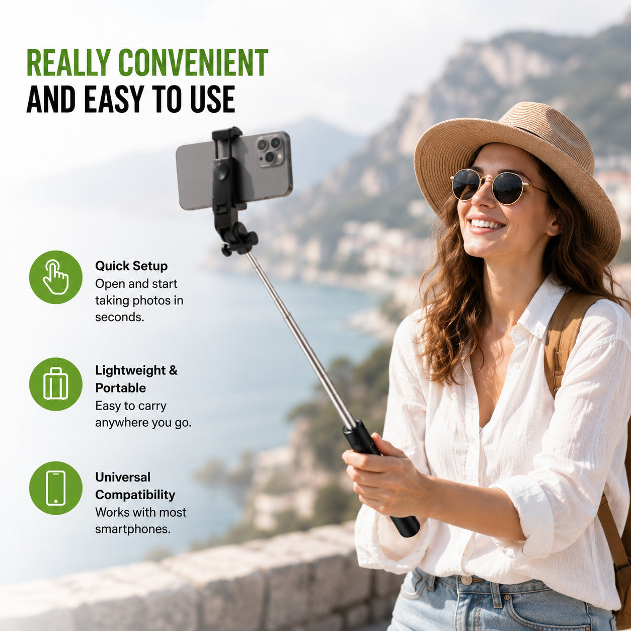 Universal Selfie Stick ~ R1-L Smartphones Black Extends Up To 68" ~ New In Box
