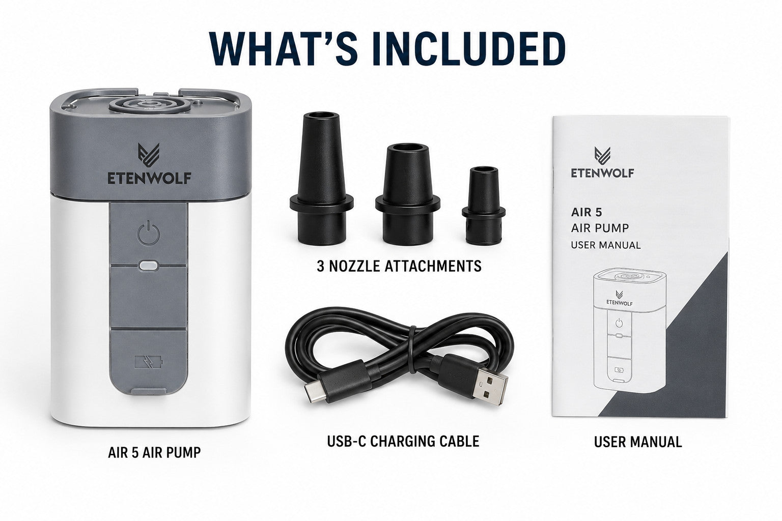ETENWOLF Air 5 Electric Air Pump – Quick Inflate/Deflate - Portable