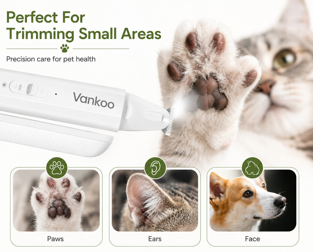 Vankoo Pet Clip Trim Duo LED Dog Cat Nail Trimmer Paw Hair Grooming Clipper USB