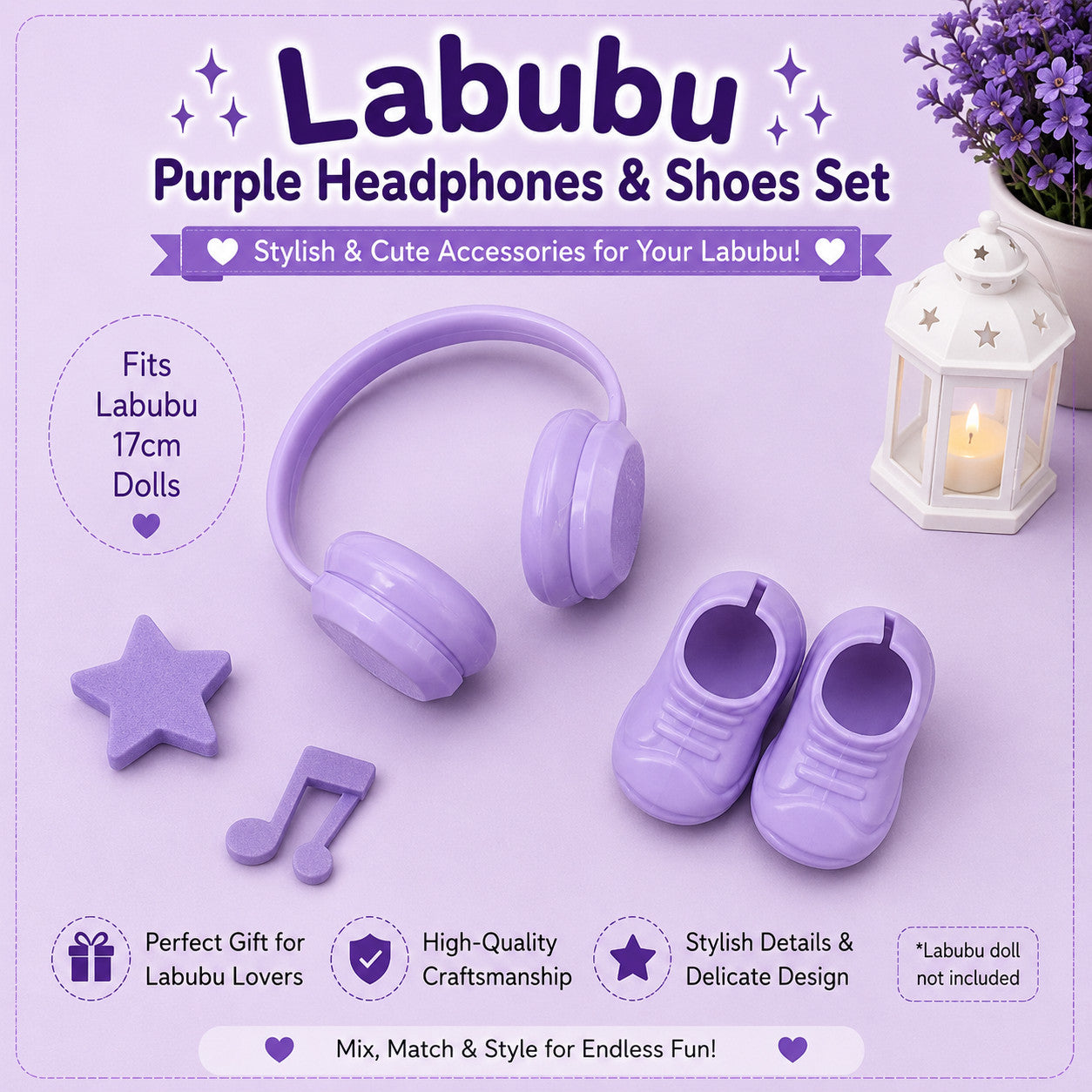 Purple Outfits for Labubu Pack of 3 | 17cm Doll Clothes (DOLL NOT INCLUDED)