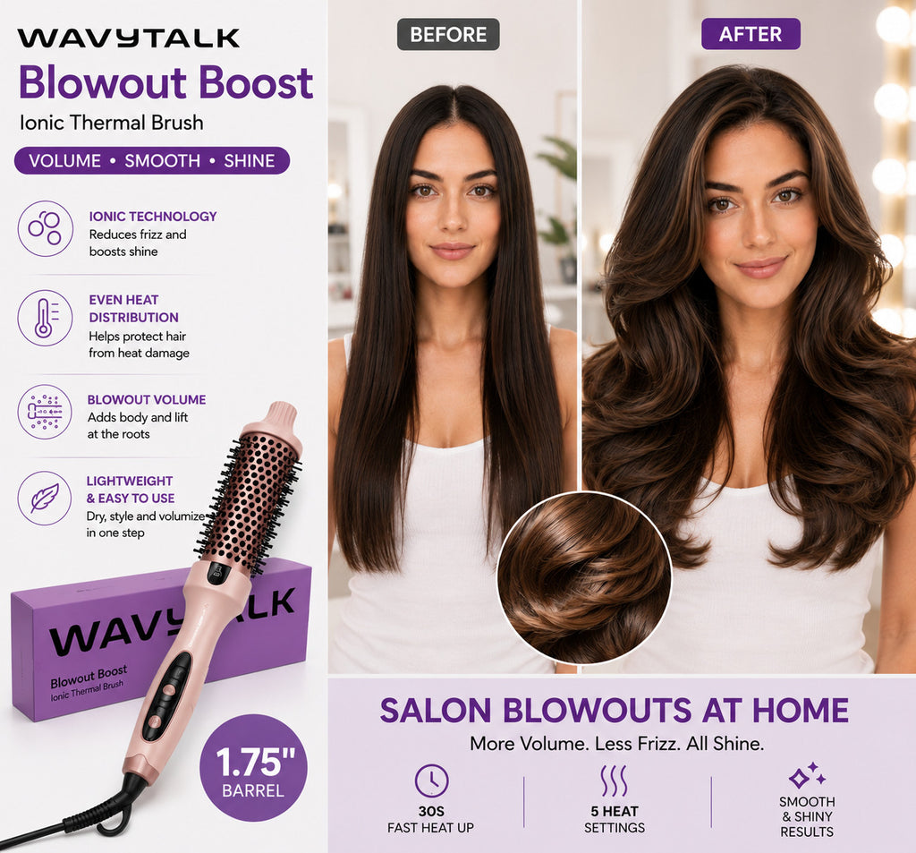 WavyTalk Blowout Boost 1.5" Ionic Thermal Brush Ceramic Hot Brush Rose Gold