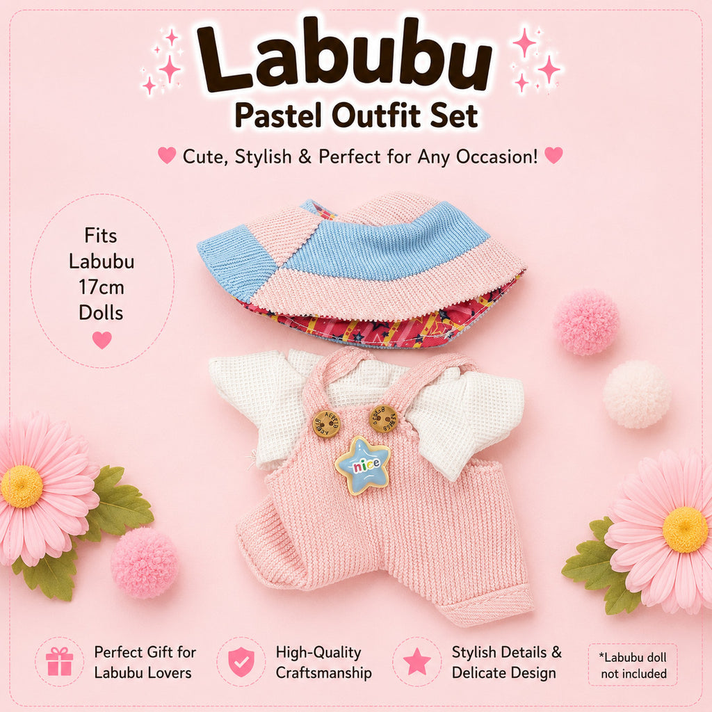 Pink Outfits for Labubu Pack of 4 | 17cm Doll Clothes (DOLL NOT INCLUDED)