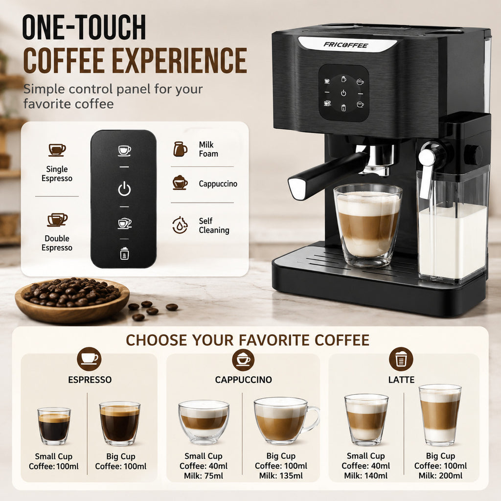 Fricoffee FCKFCJ-265CBKUS 20 Bar Espresso Cappuccino Latte Machine Black NEW