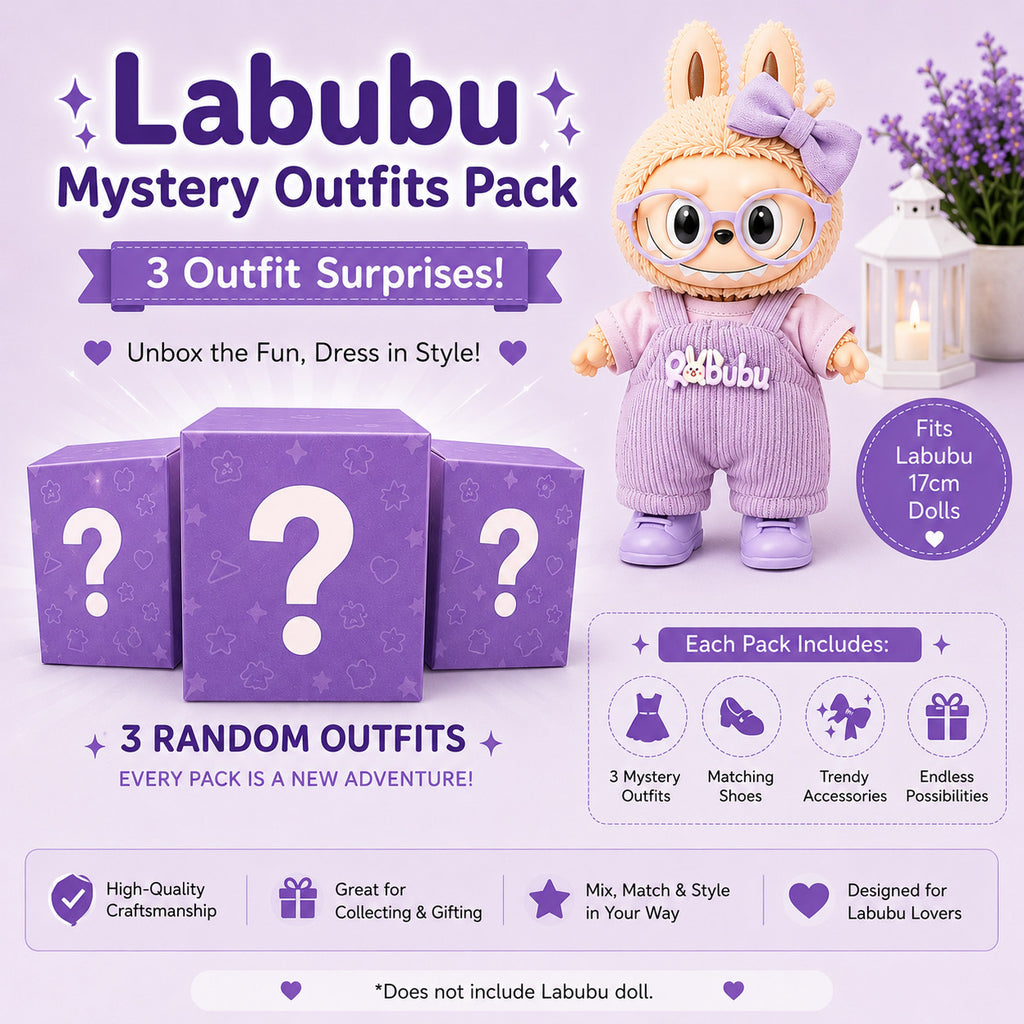 Mystery Outfits for Labubu Pack of 3 | 17cm Doll Clothes (DOLL NOT INCLUDED)