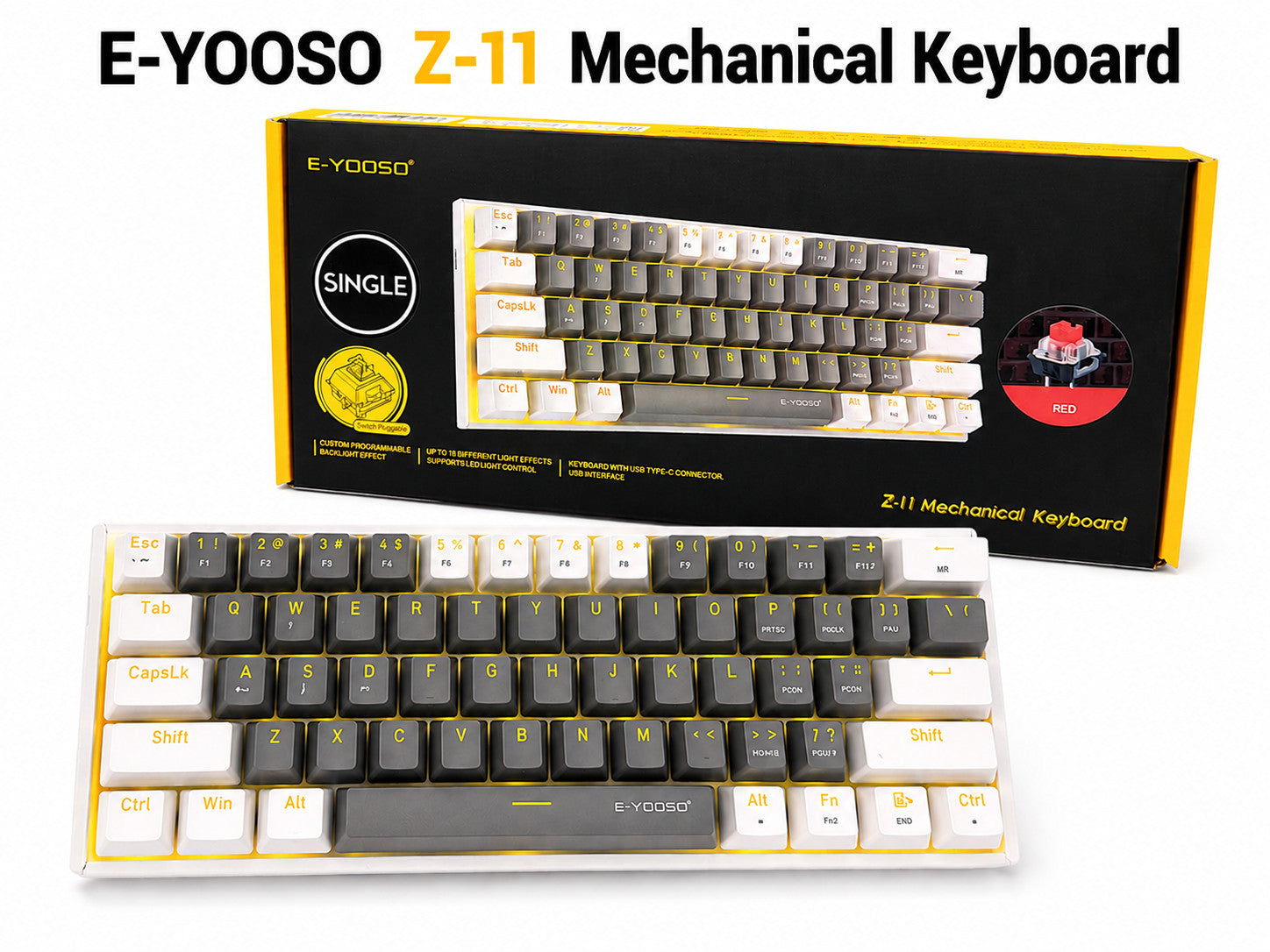 E-YOOSO Z-11 89-Key Mechanical Gaming Keyboard Red Switch USB-C LED Backlit