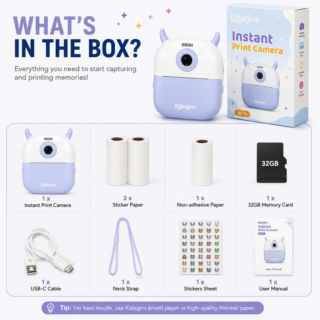 Kidagins Instant Print Camera for Kids 32GB Card HD Camera Photo Video| Blue