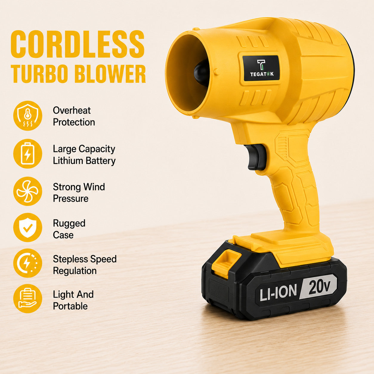 TEGATOK 20V Cordless Turbo Blower 4.0Ah Battery Air Duster Leaf Blower Kit