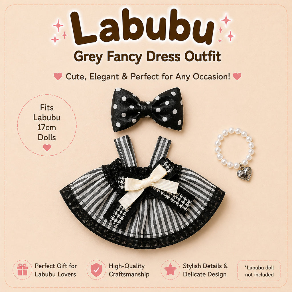 Fancy Dresses for Labubu Pack of 3 | 17cm Doll Clothes (DOLL NOT INCLUDED)