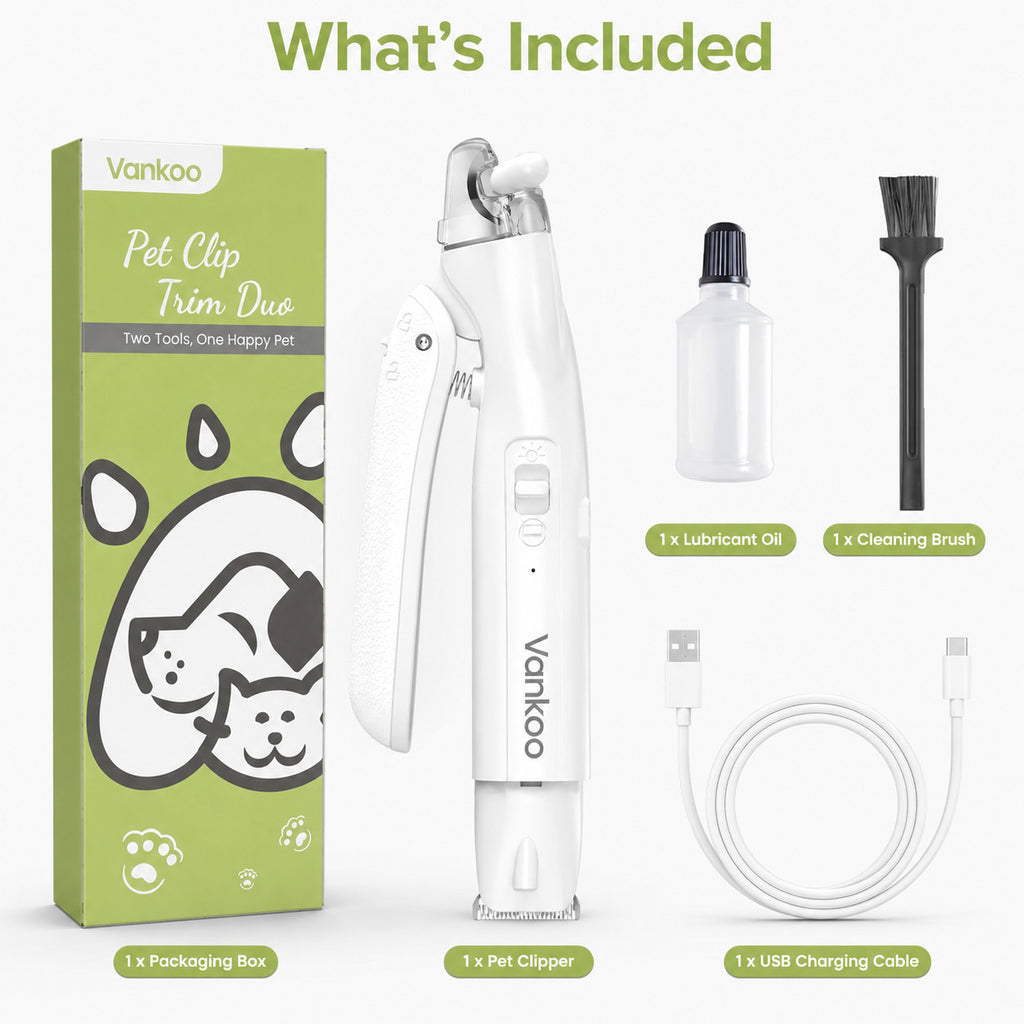 Vankoo Pet Clip Trim Duo LED Dog Cat Nail Trimmer Paw Hair Grooming Clipper USB