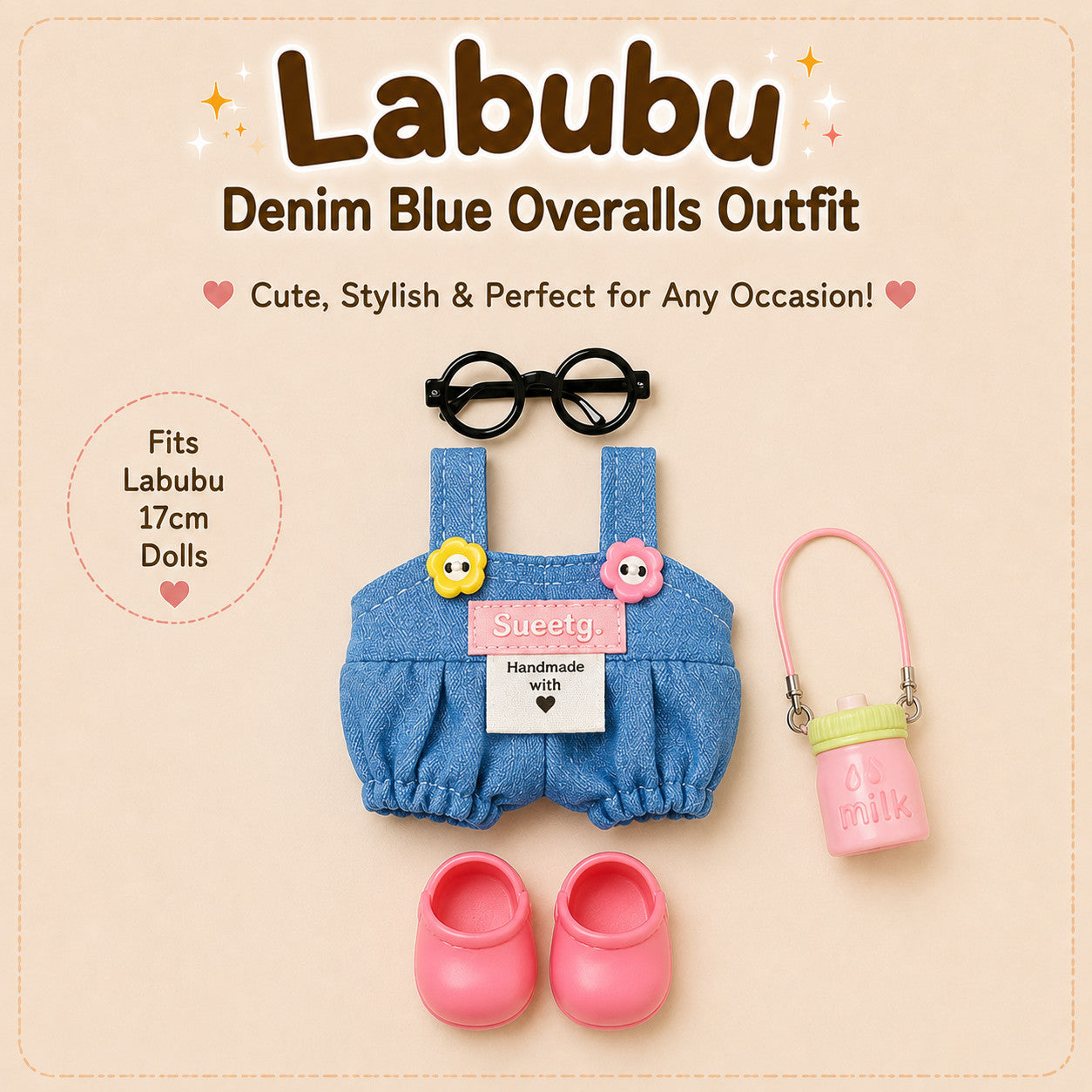 Overalls for Labubu Pack of 3 | 17cm Doll Clothes (DOLL NOT INCLUDED)