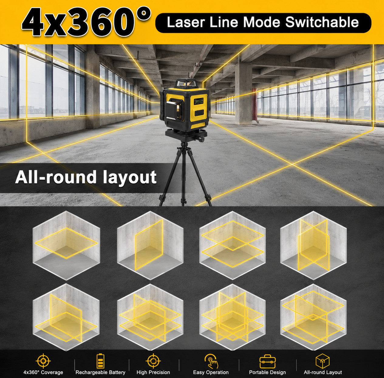 Tegatok 16 Lines 4D Laser Level 360° Self Leveling Rotary Cross Line Measure