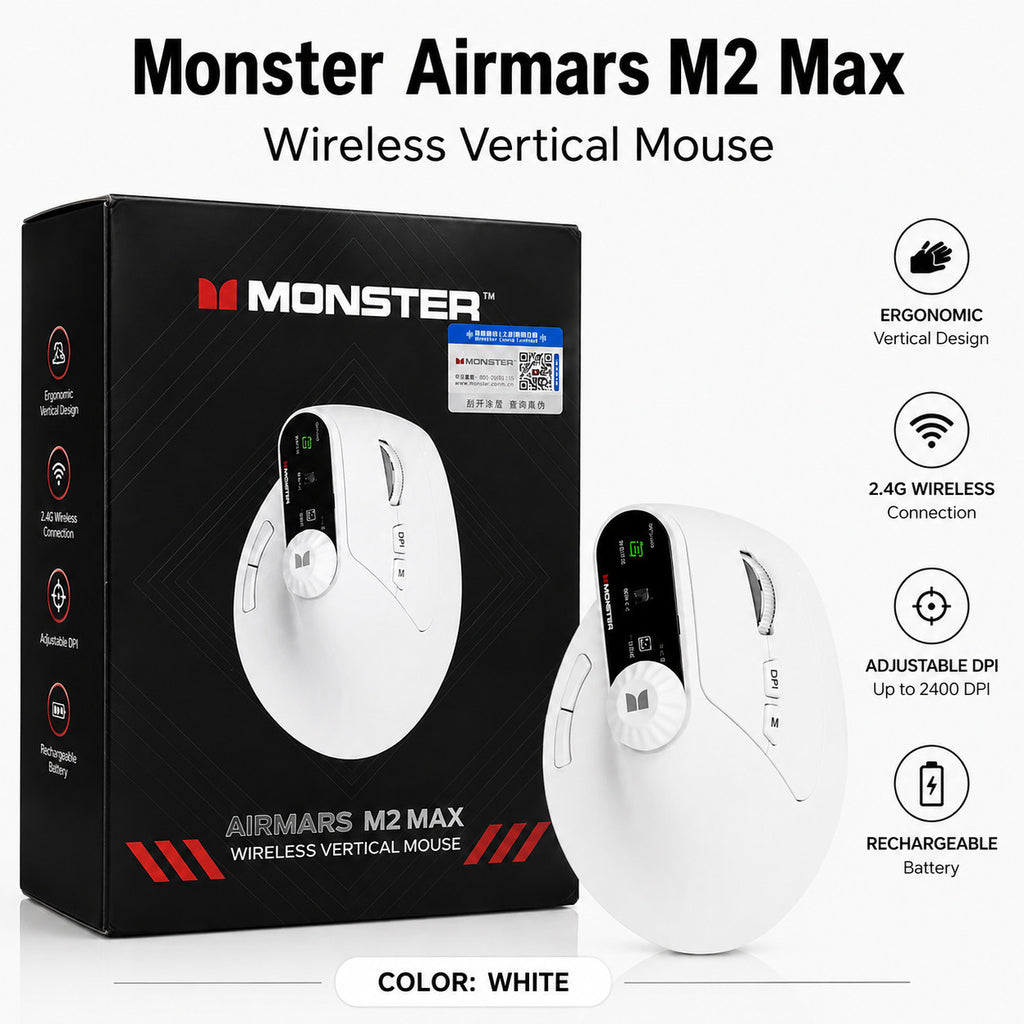 Monster Airmars M2 Max Mouse Wireless Vertical Mouse (Black)